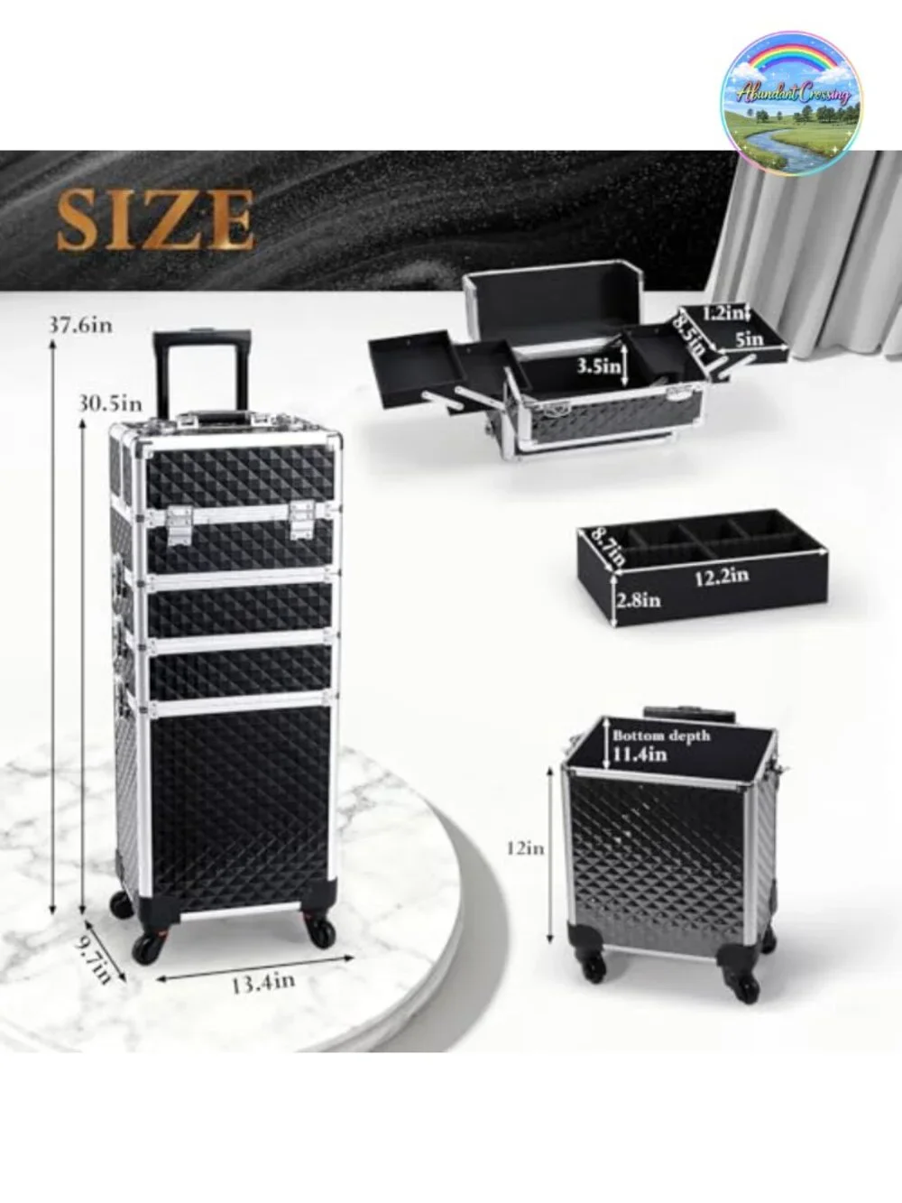 Rolling Makeup Train Case with Key Lock, 4-in-1 Cosmetic Organizer on Wheels